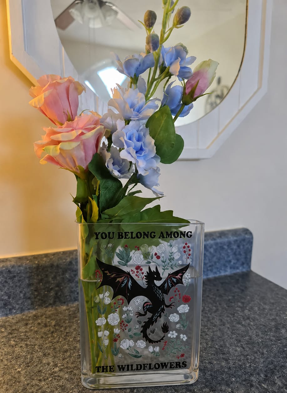 Customer photo review of Fantasy Dragon Acrylic Book Vase Book Lover Gift