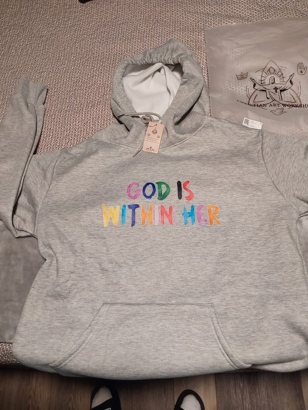 Customer photo review of Christianartworkshop Quotation Style God Is Within Her Fleece Lined Polyester Sweatshirt