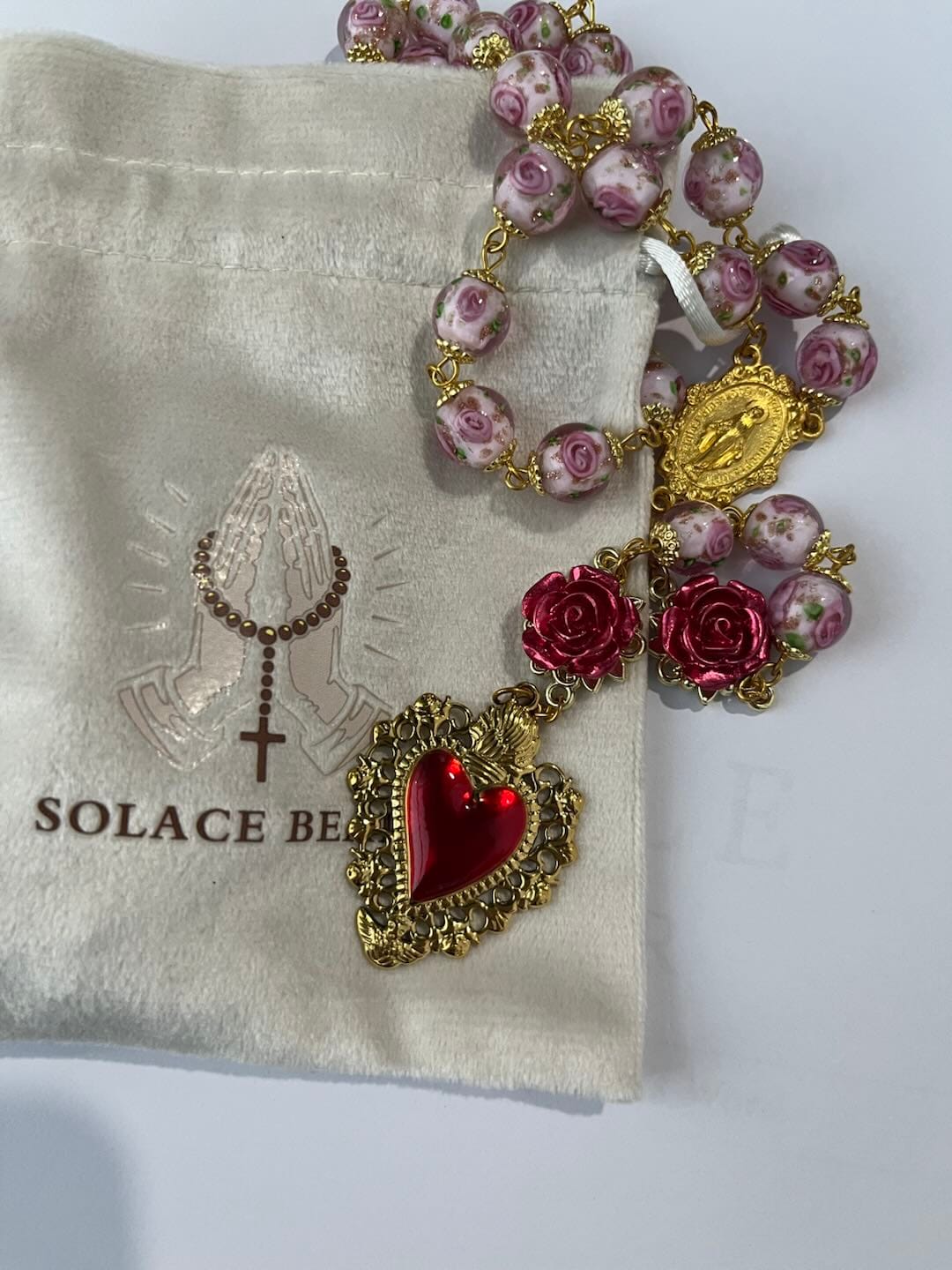 Customer photo review of SolaceBeads Handmade Floral Glass Rosary : Lampworkbeads Beads with Rose, Crafted With Devout Spirit