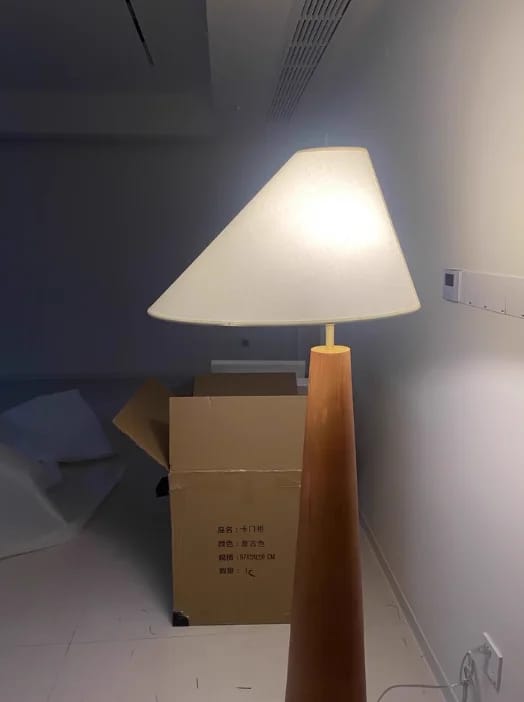 Customer photo review of Conical Oak Solid Wood Floor Lamp - Retro Wabi-Sabi Standing Light & Desk Lamp Fixture for Living Room, Bedroom & Study