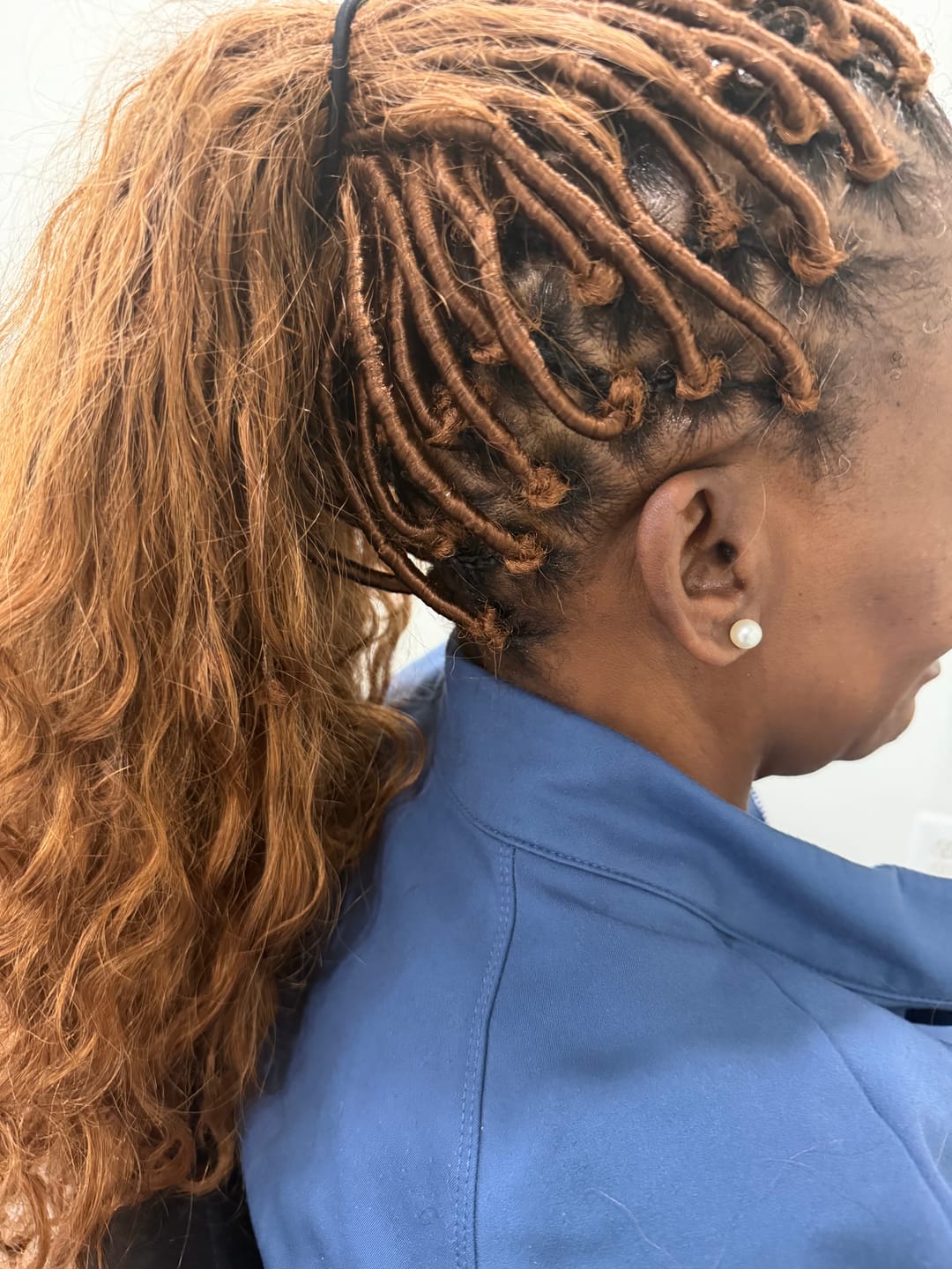 Customer photo review of Pre-looped Light Auburn Crochet Boho Locs with Human Hair Curls