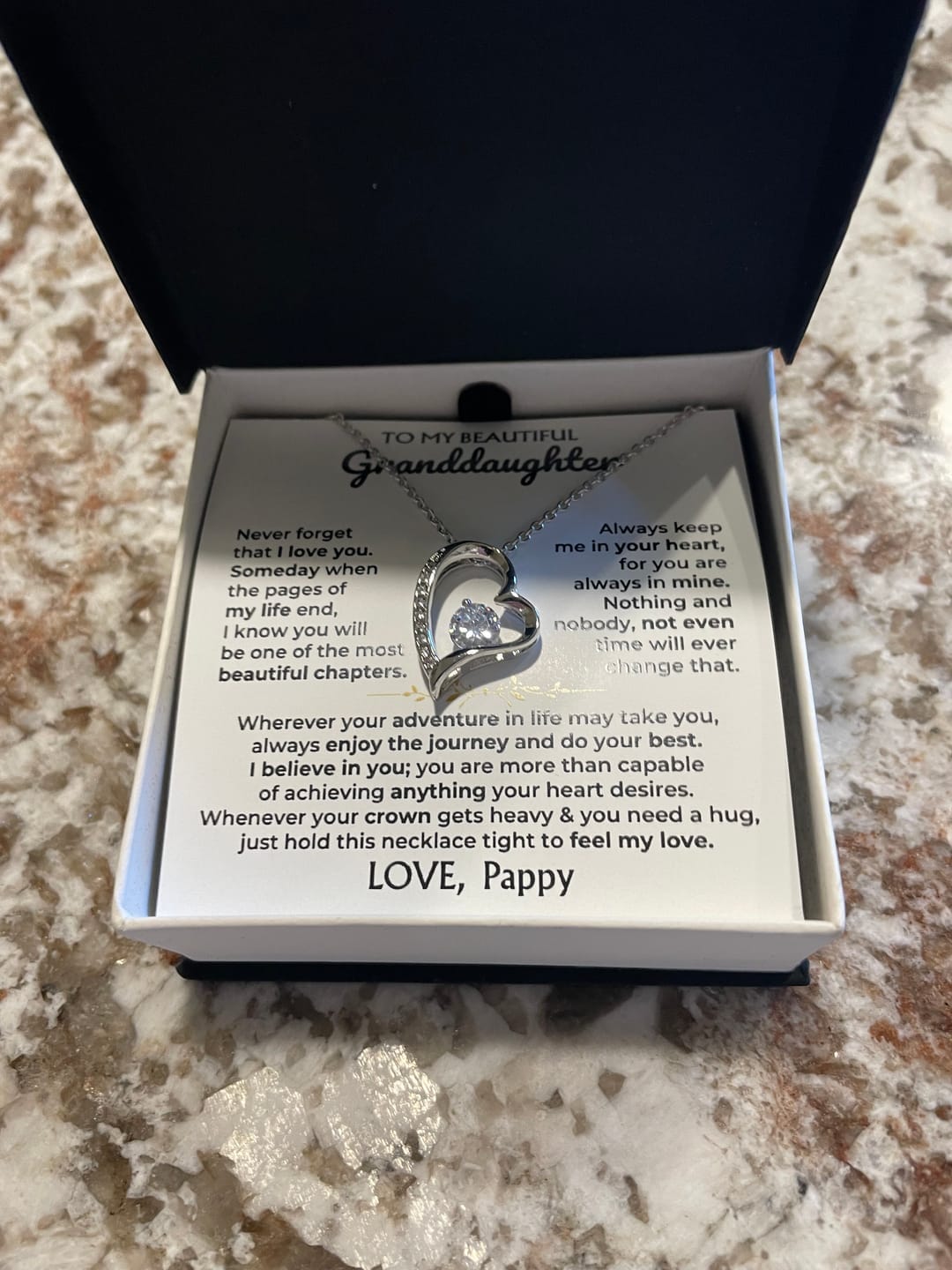 Customer photo review of Gift for Granddaughter from Grandpa Forever Love Necklace with Message