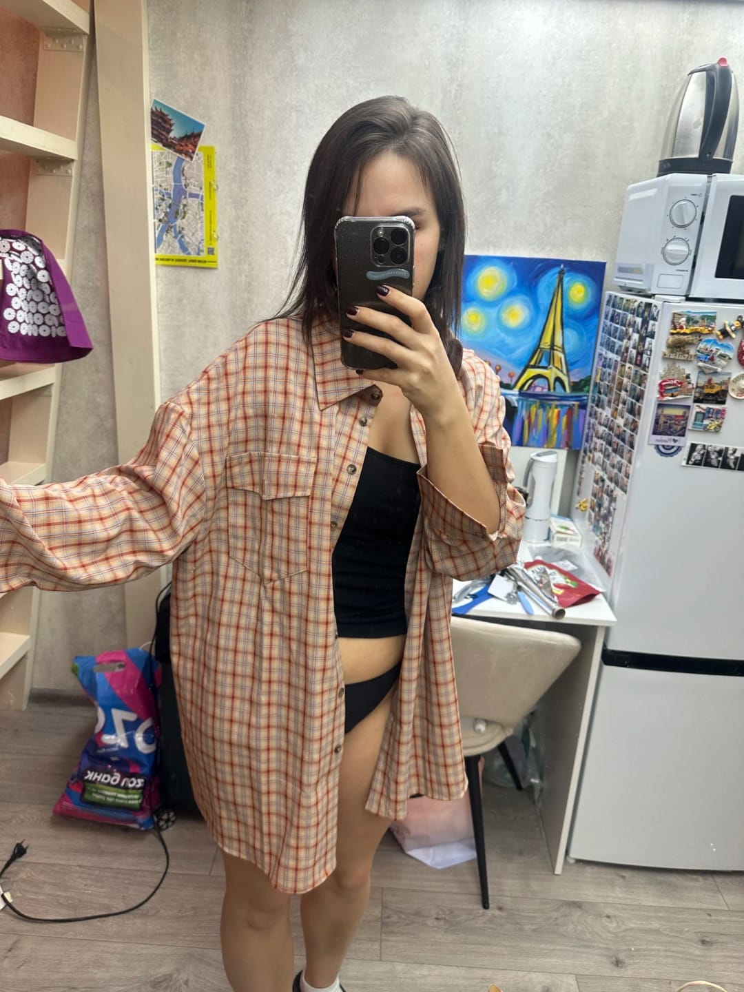 Customer photo review of Carmen Oversized Plaid Shirt Blouse