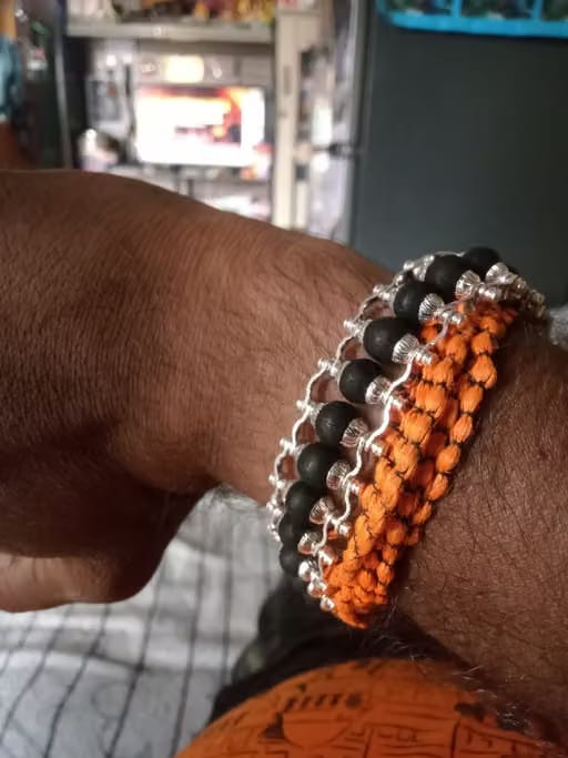 Customer photo review of Silver Plated Karungali Modern Bracelet - Natural Ebony Wood