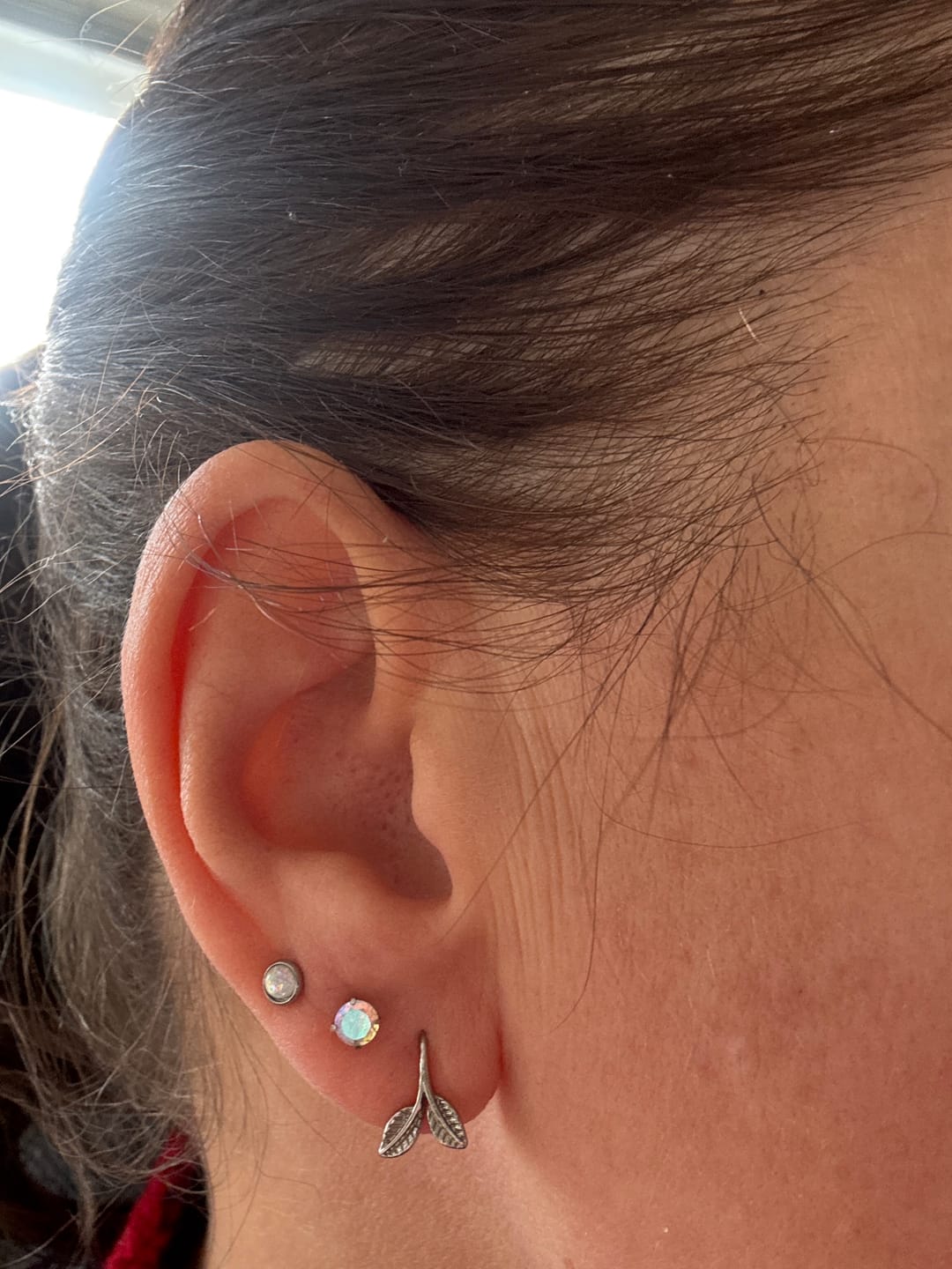 Customer photo review of Delicate Leaf Earrings