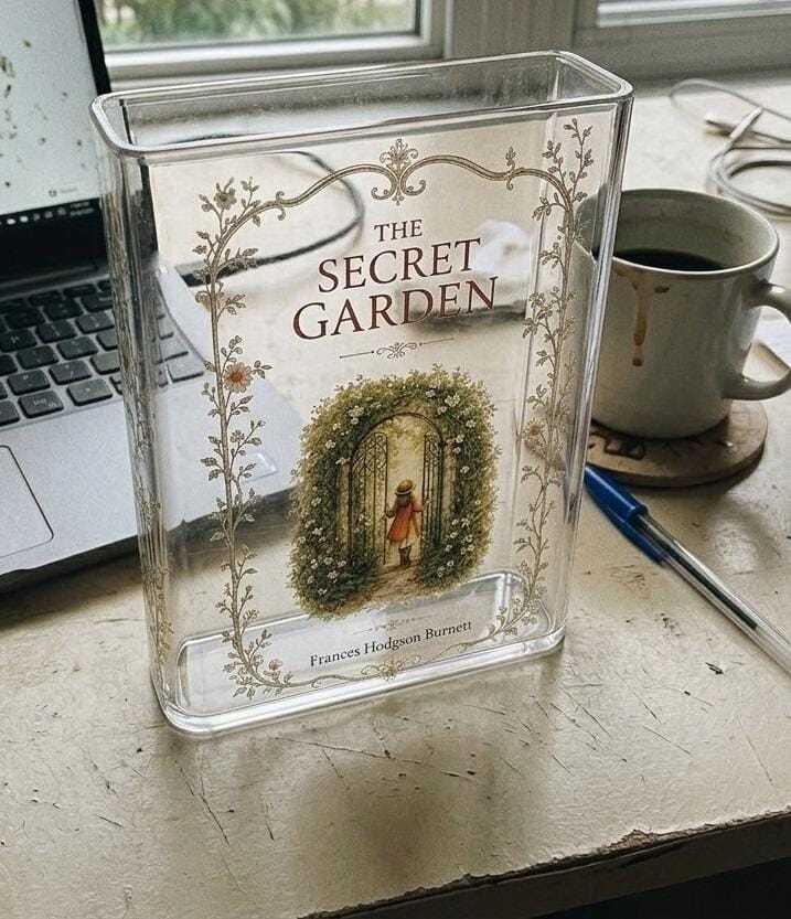 Customer photo review of The Secret Garden Acrylic Book Vase Book Lover Gift