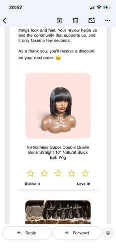 Customer photo review of Vietnamese Super Double Drawn Bone Straight 10" Natural Black Bob Wig