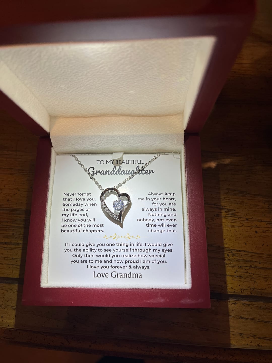 Customer photo review of Gift for Granddaughter from Grandpa Forever Love Necklace with Message