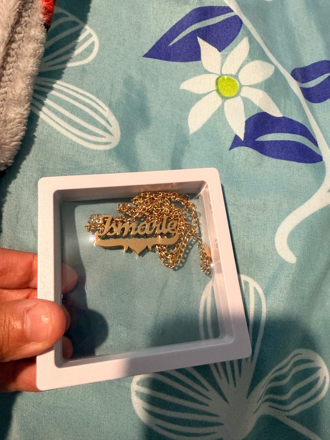 Customer photo review of Double Plated Heart Name Necklace w/ Cuban Chain