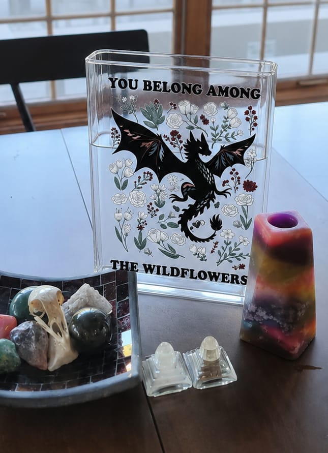 Customer photo review of Fantasy Dragon Acrylic Book Vase Book Lover Gift