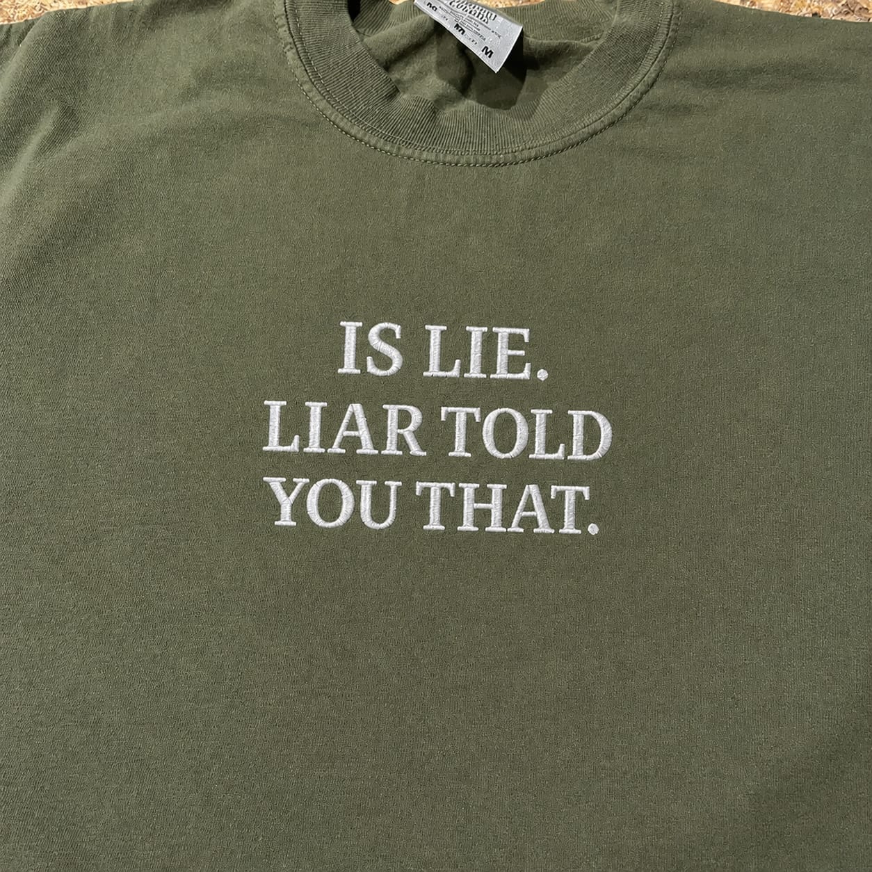 Customer photo review of Is Lie Liar Told You That Embroidered Comfort Colors® T-Shirt | Book Lover Gift