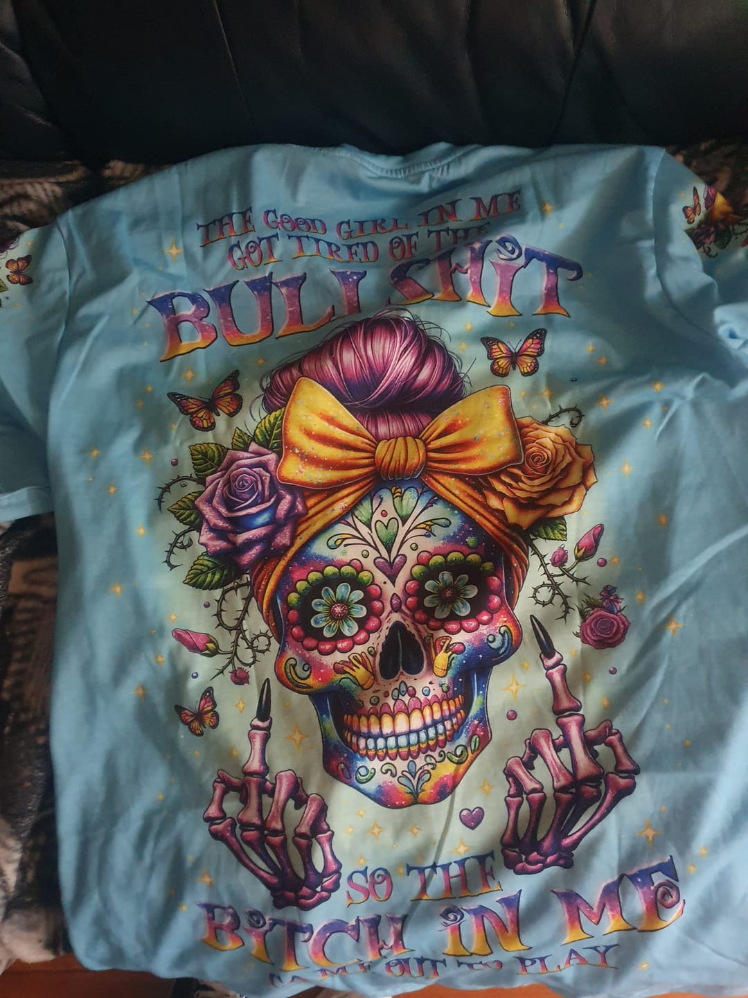 Customer photo review of THE GOOD GIRL IN ME MESSY BUN SKULL ALL OVER PRINT - TLNT1701241