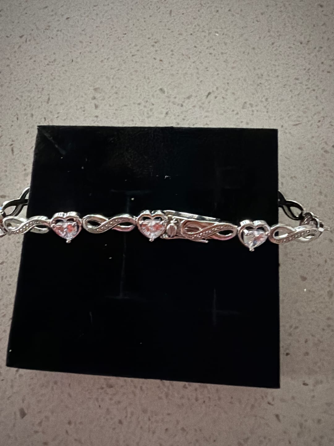 Customer photo review of Amanda 18k White Gold Plated Infinity Heart Tennis Bracelet with Simulated Diamond Crystals