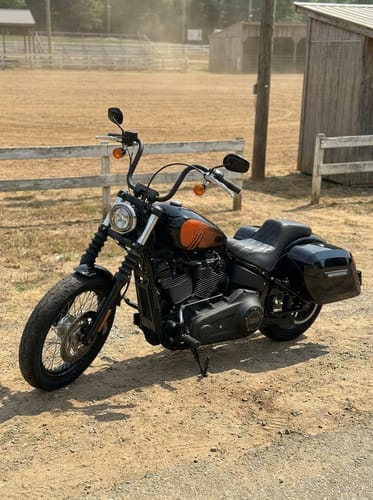 Customer photo review of 40L - Lamellar Raven Extra Large Painted Motorcycle Hard Saddlebags for Harley Softail Street Bob FXBB/S