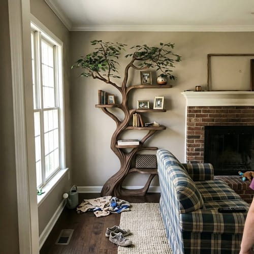 Customer photo review of Handcrafted Wood Tree Bookshelf Statement Wall