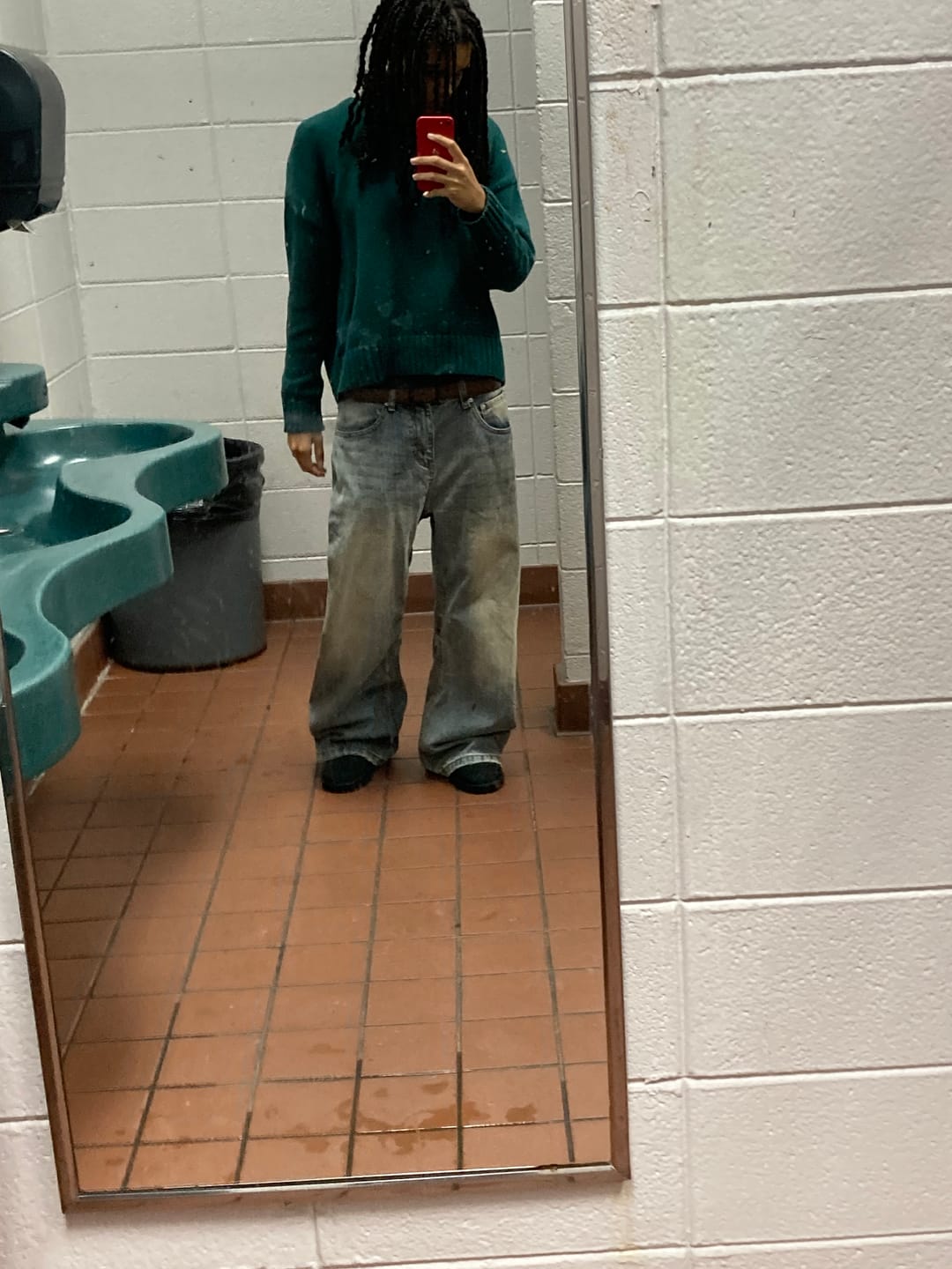 Customer photo review of Washed  Bamboo Weave Baggy Bootcut Jeans | Inflation Streetwear