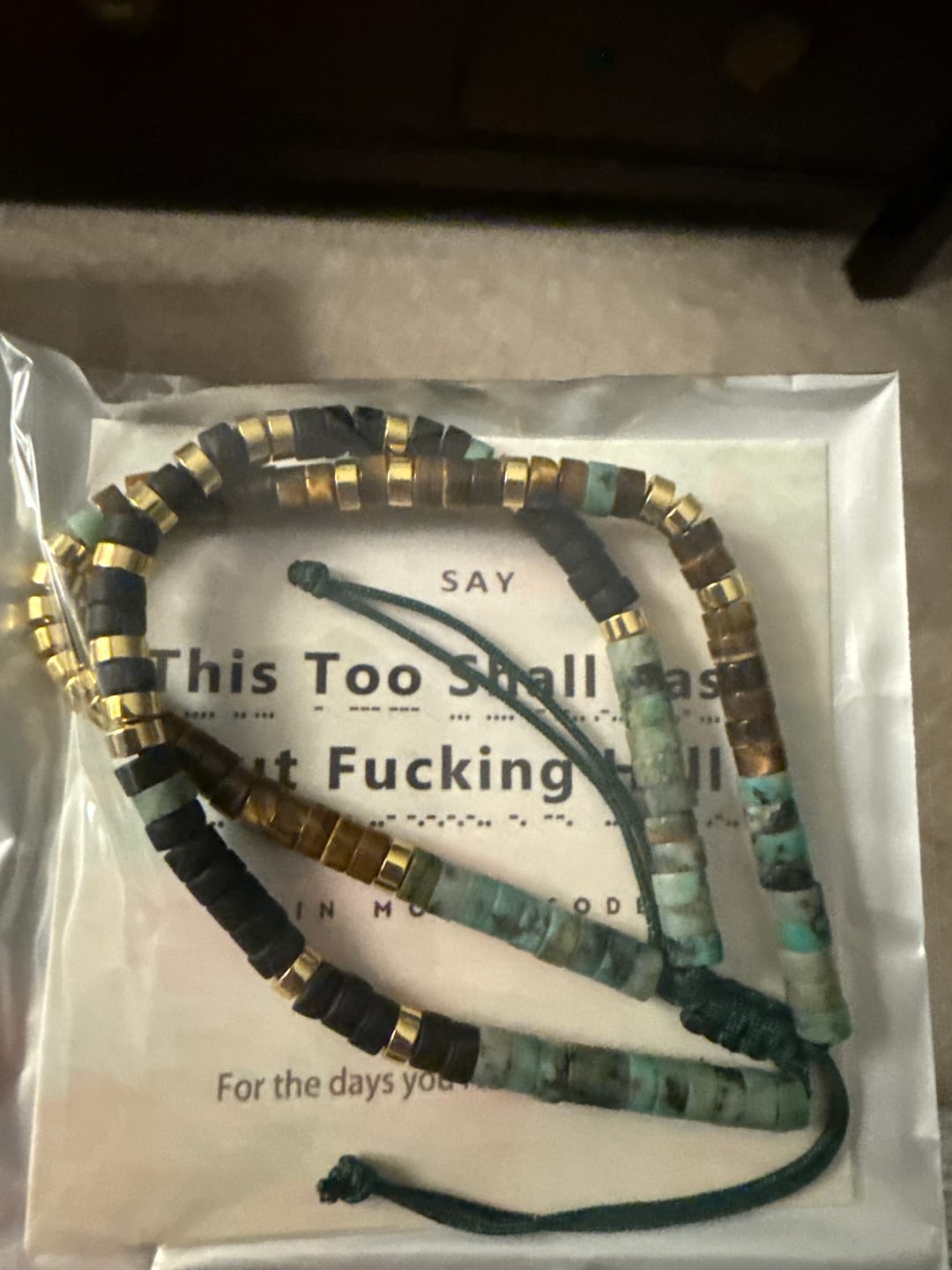Customer photo review of This Too Shall Pass Double Layer Morse Code Bracelet