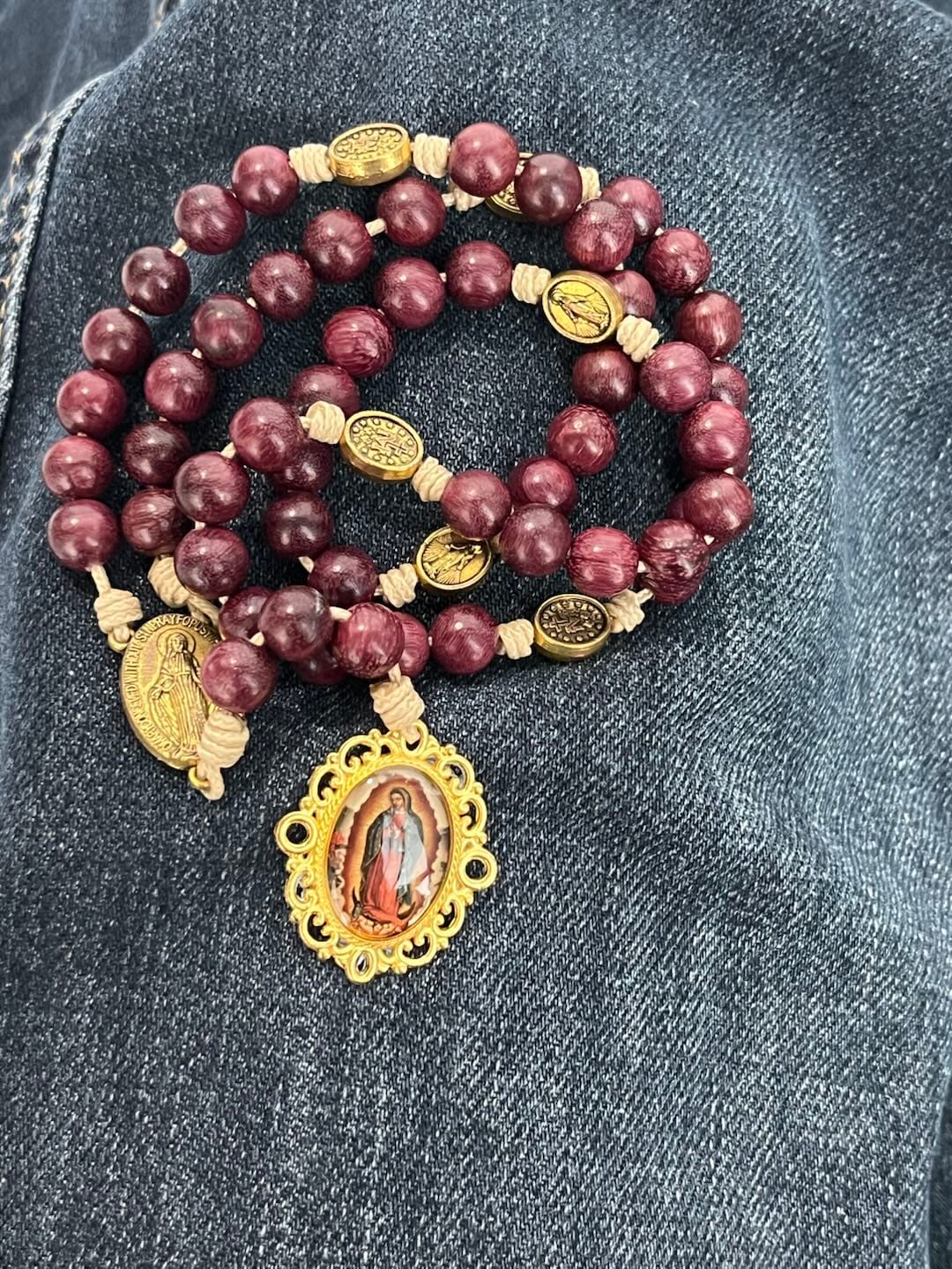 Customer photo review of SolaceBeads Purpleheart Wood Our Lady of Seven Sorrows Rosary Chaplets