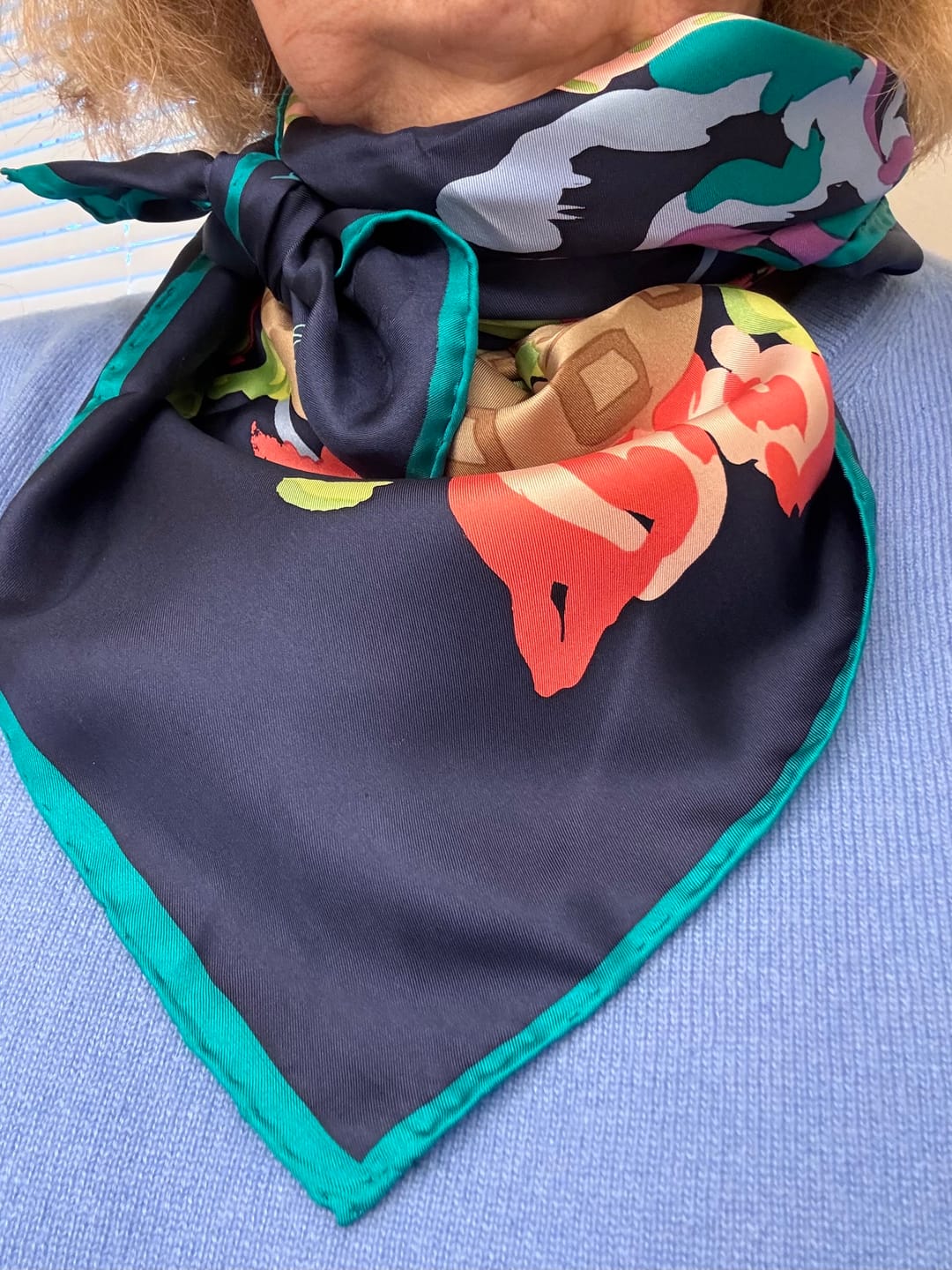 Customer photo review of Richard Allan Colourful Navy Floral Silk Scarf