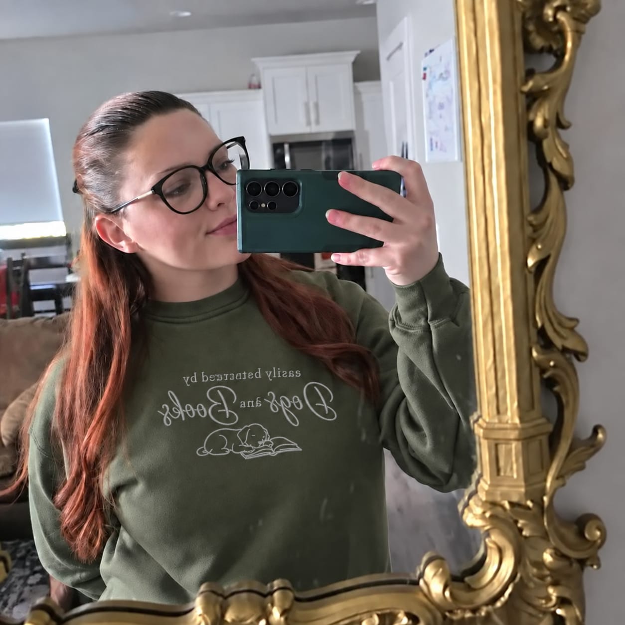 Customer photo review of Easily Distracted By Dogs And Books Embroidered Sweatshirt | Reader Gift