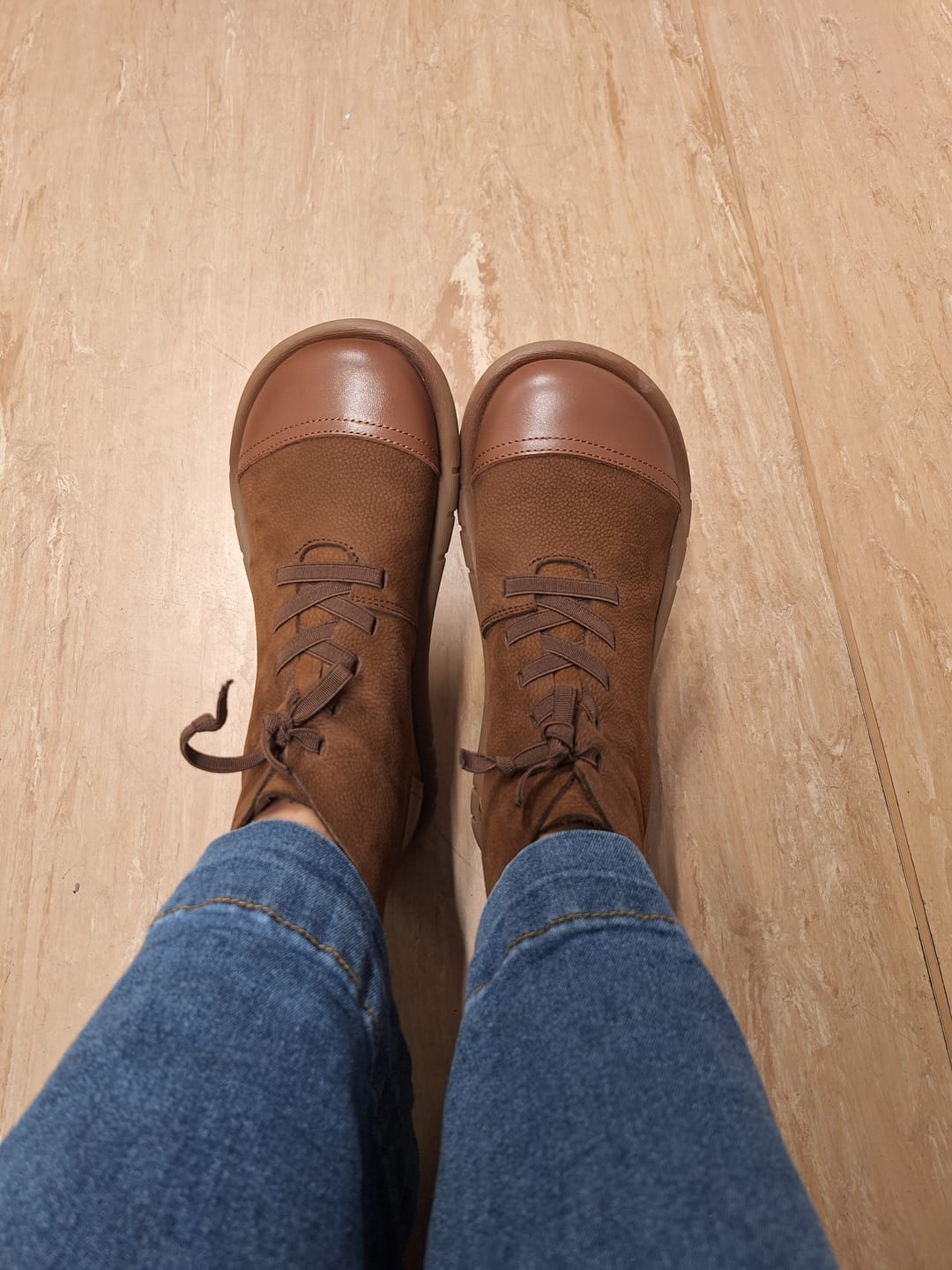 Customer photo review of Women Vintage Leather Spliced Drawstring Ankle Boots