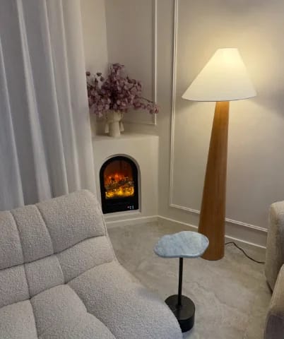 Customer photo review of Conical Oak Solid Wood Floor Lamp - Retro Wabi-Sabi Standing Light & Desk Lamp Fixture for Living Room, Bedroom & Study