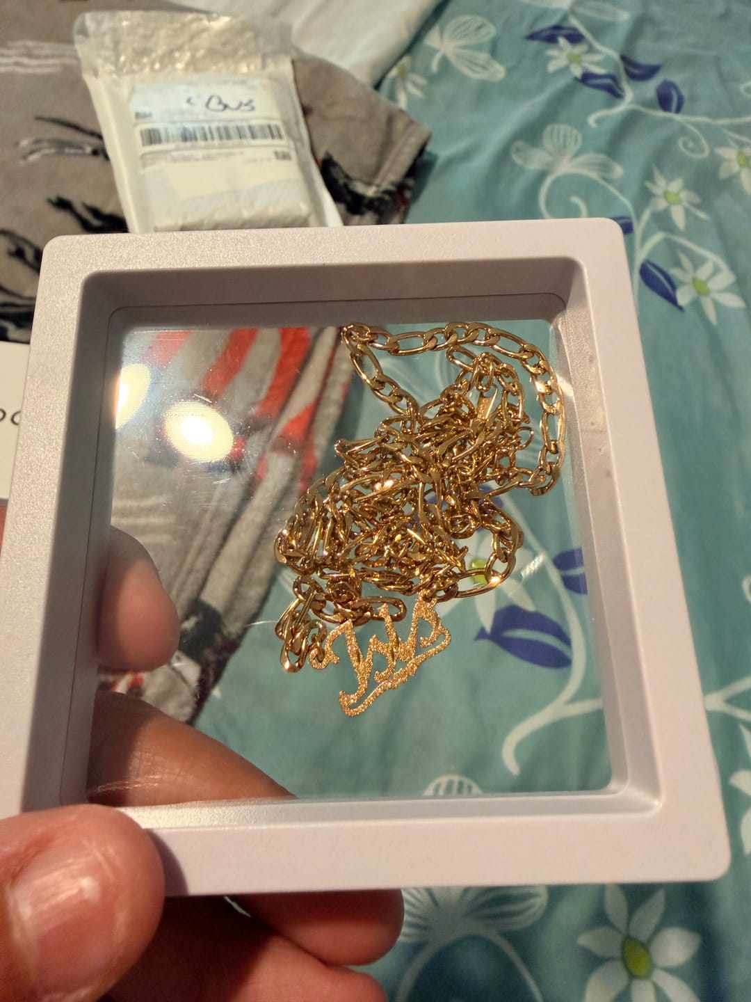 Customer photo review of Iced Name Necklace w/ Cuban Chain