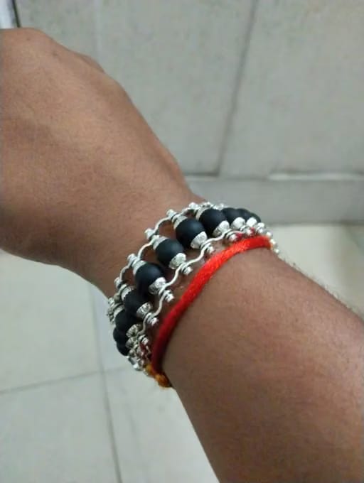 Customer photo review of Silver Plated Karungali Modern Bracelet - Natural Ebony Wood