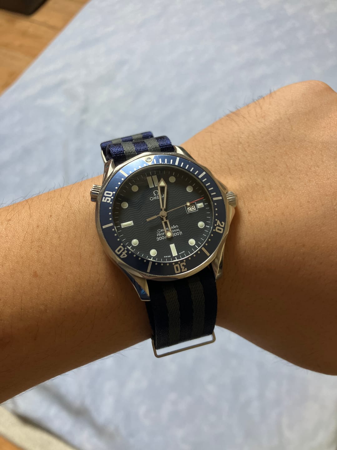 Customer photo review of Navy Blue Bond Premium Nylon Watch Strap