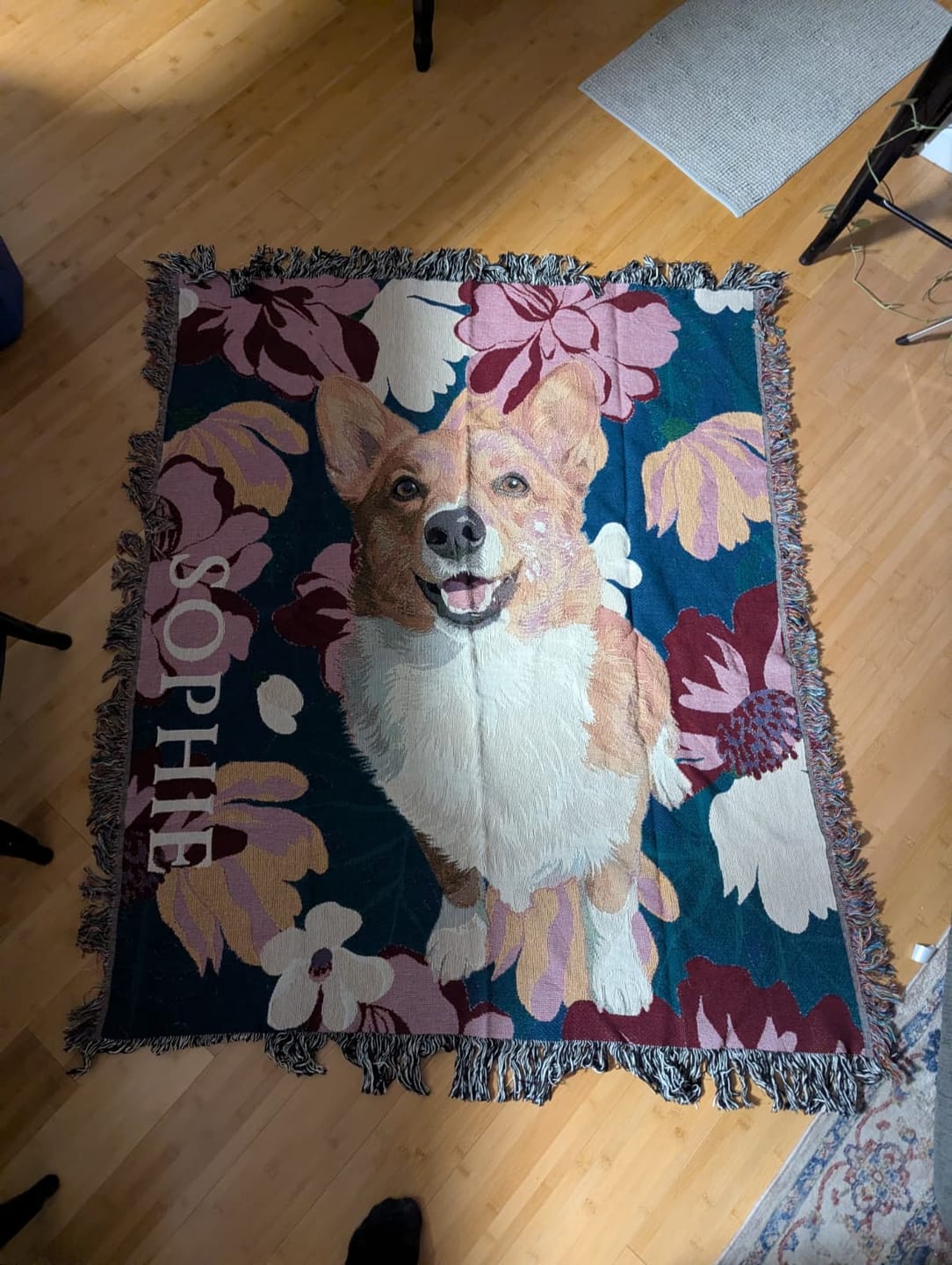 Customer photo review of Heirloom Pet Throw Blanket - Navy Floral