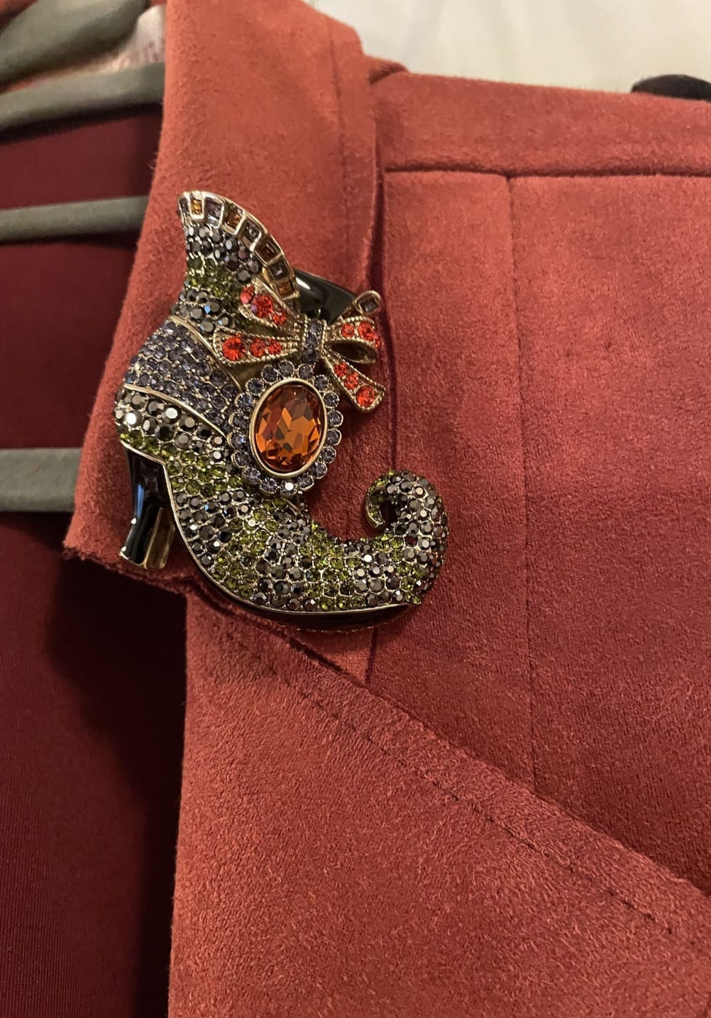 Customer photo review of HEIDI DAUS® "Walk Witch Way" Crystal Halloween Boot Brooch