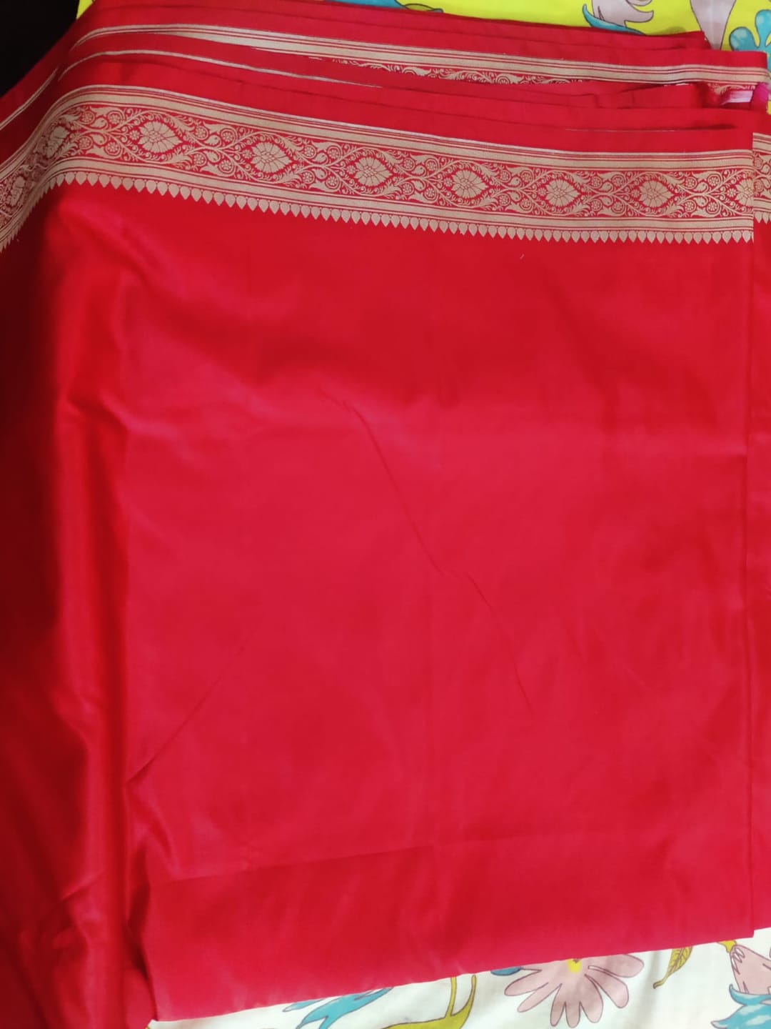 Customer photo review of Red Plain Zari Border Katan Silk Banarasi Saree