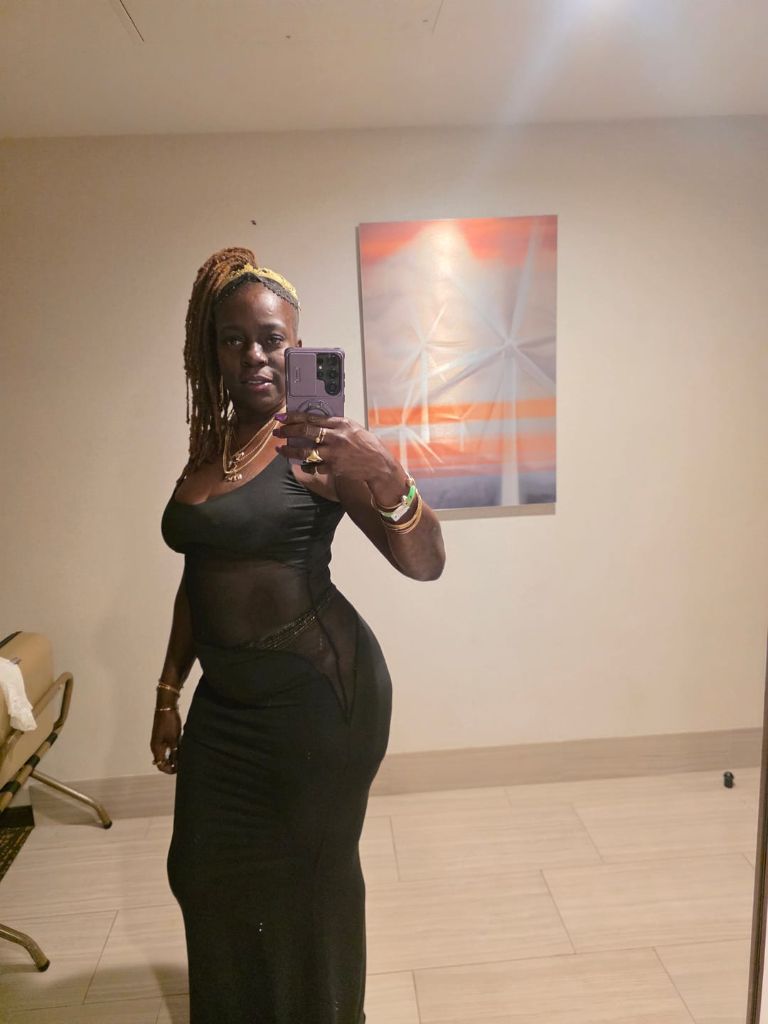 Customer photo review of Mesh Waist Cutout Maxi