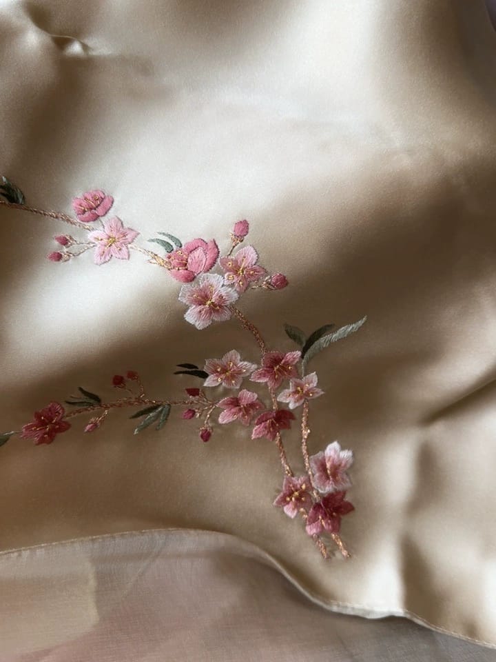 Customer photo review of Joyful Plum Blossom Suzhou Embroidered Mulberry Silk Scarf / Shawl