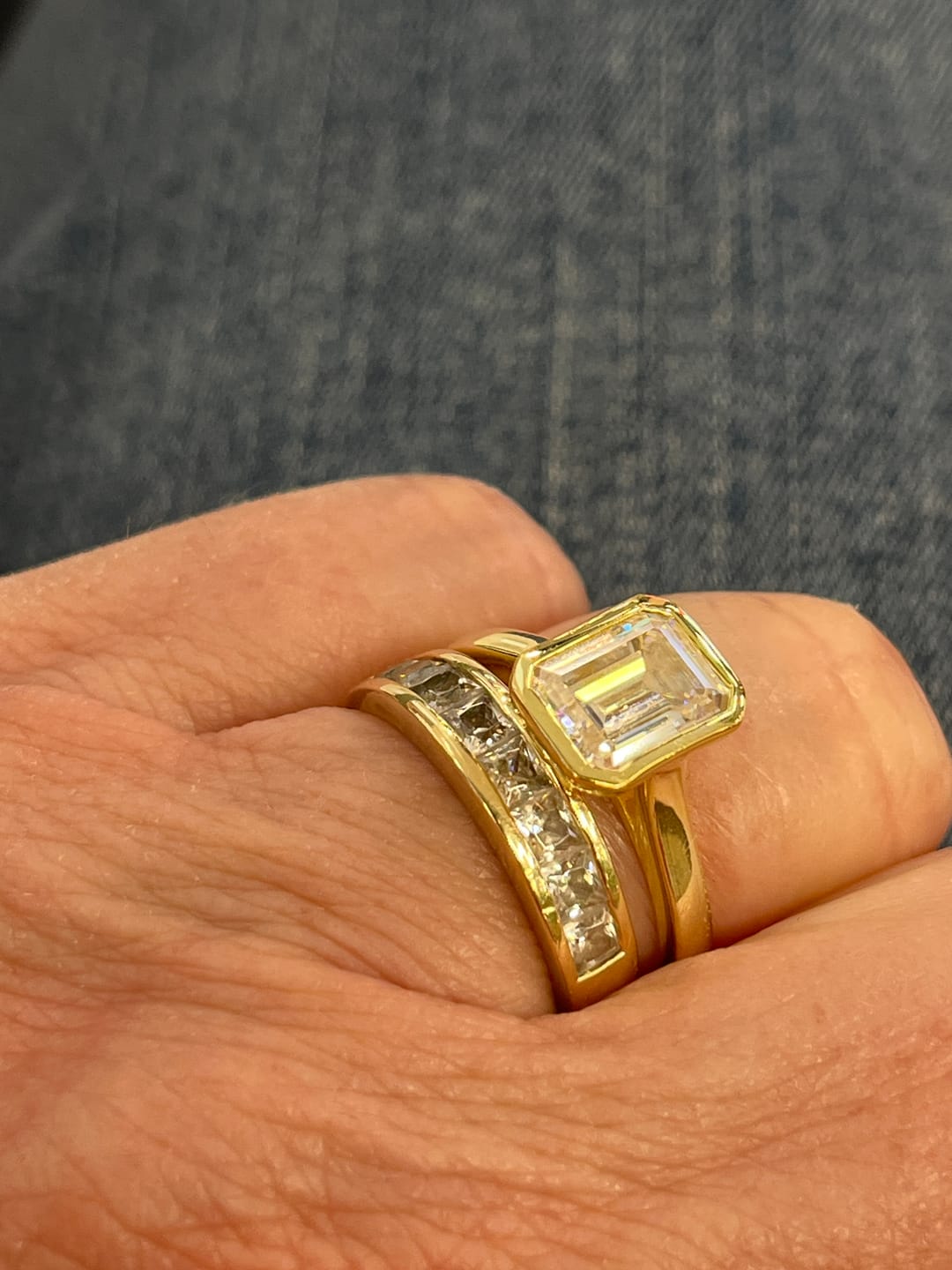 Customer photo review of Emerald Cut Cathedral Ring | 3ct