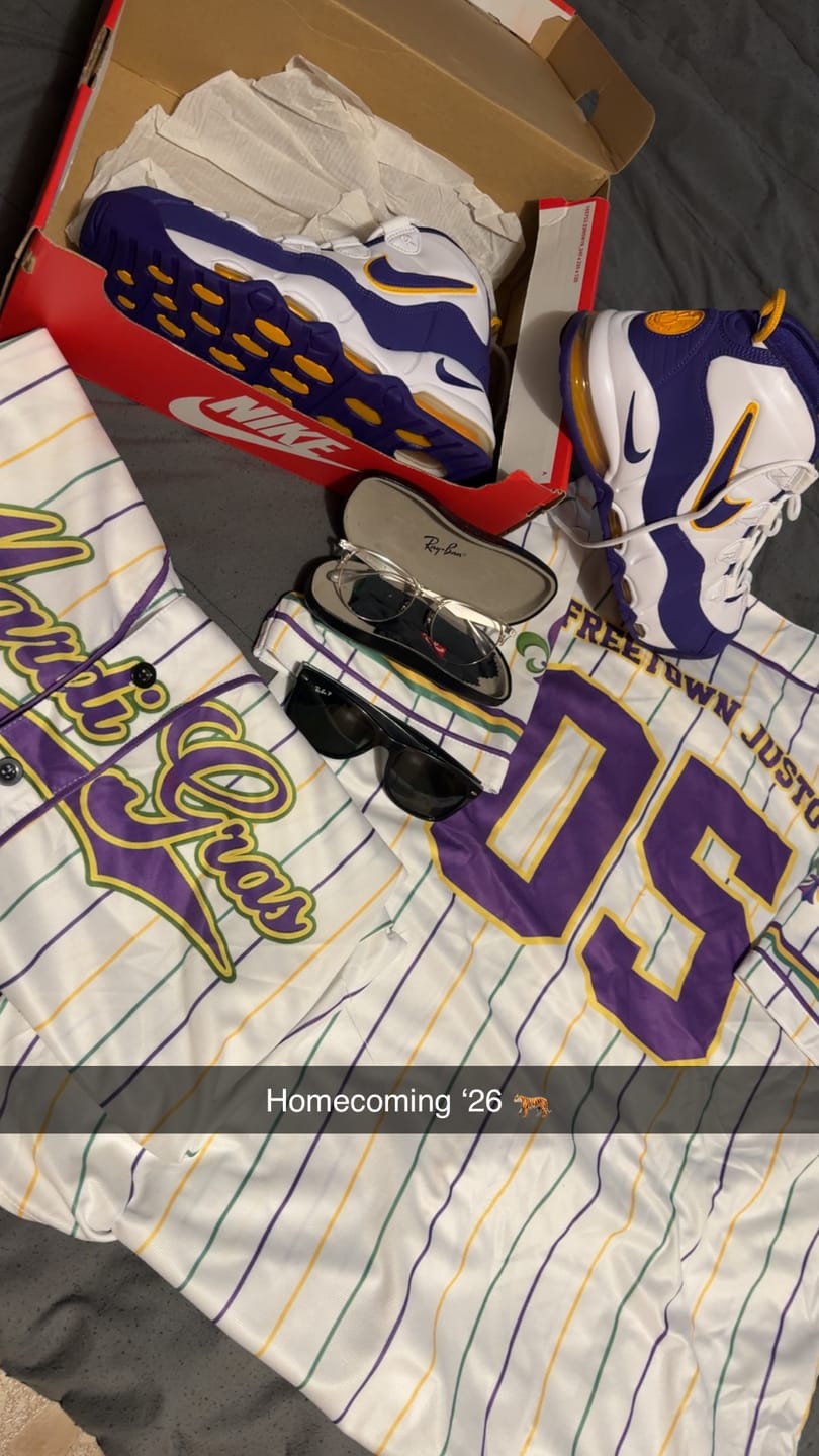 Customer photo review of Custom Mardi Gras Pinstripe Baseball Jersey – Personalized Carnival Outfit – Add Your Name & Number
