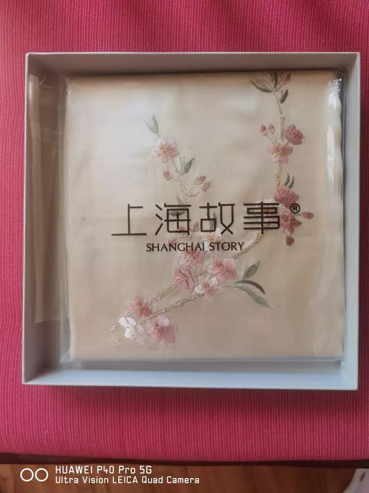 Customer photo review of Joyful Plum Blossom Suzhou Embroidered Mulberry Silk Scarf / Shawl