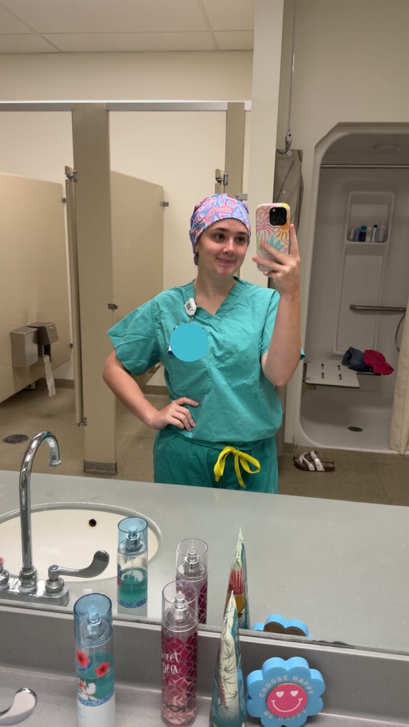 Customer photo review of CloudCaps Scrub Cap | Vibrant Leaves