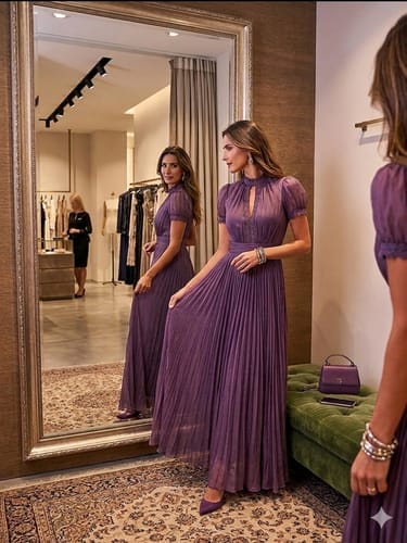 Customer photo review of Flavia | Maxi Vestido de Chiffon Morado Elegante con Escote de Ojo de Cerradura