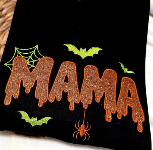 Customer photo review of Personalized Halloween Mama Glitter Embroidered Sweatshirt