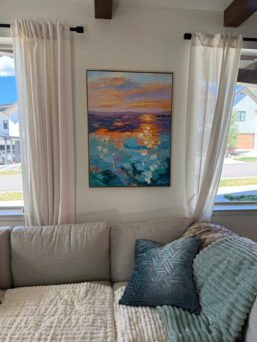 Customer photo review of The Sea of Romance-Abstract Sunset Seascape Oil Painting, Vibrant Coastal Art for Home Decoration