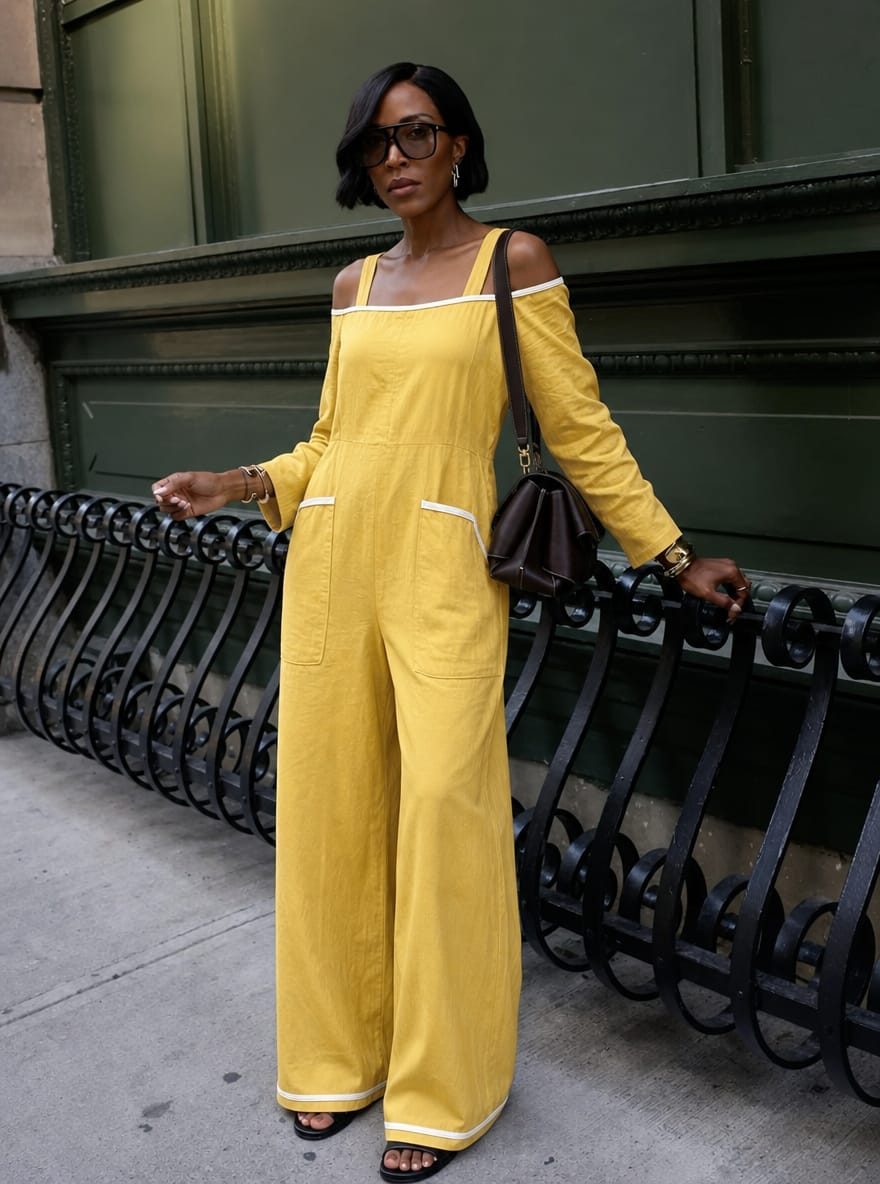 Customer photo review of Pockets Contrast Color Wide Leg Plus Size Spaghetti-Neck Jumpsuits