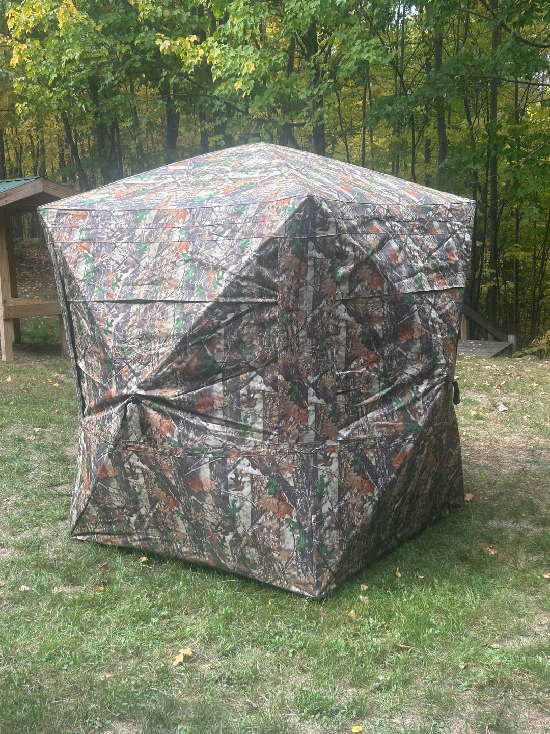 Customer photo review of VisTall 360 See-Through Ground Blind | 75-Inch 3 Person Pop Up Deer Blind with No-Trip Door | Portable Camo Hunting Blind with Blackout Curtain for Whitetail Deer Hunting