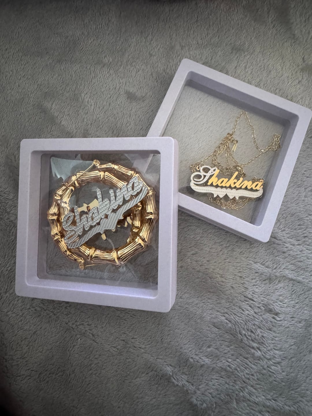 Customer photo review of Double Plated Double Heart Name Necklace