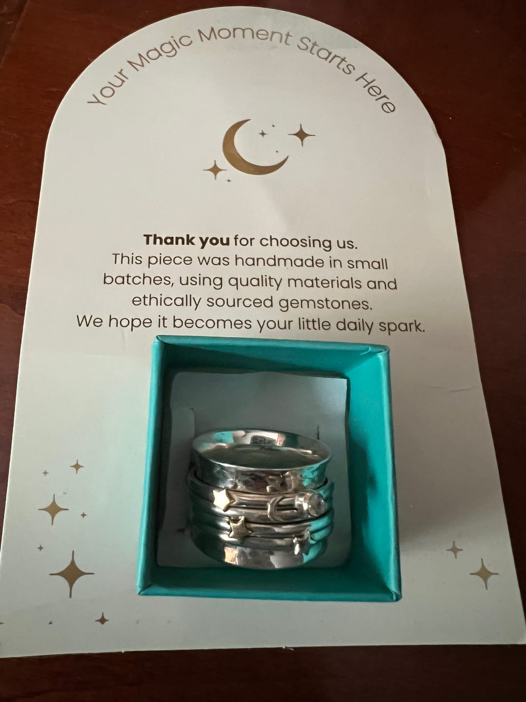 Customer photo review of Fidget Ring Moon Moonstone and Stars Sterling Silver