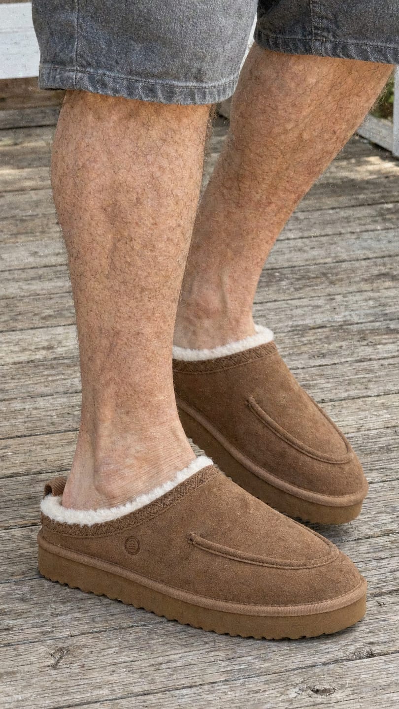 Customer photo review of Mules fourrées en suédine camel