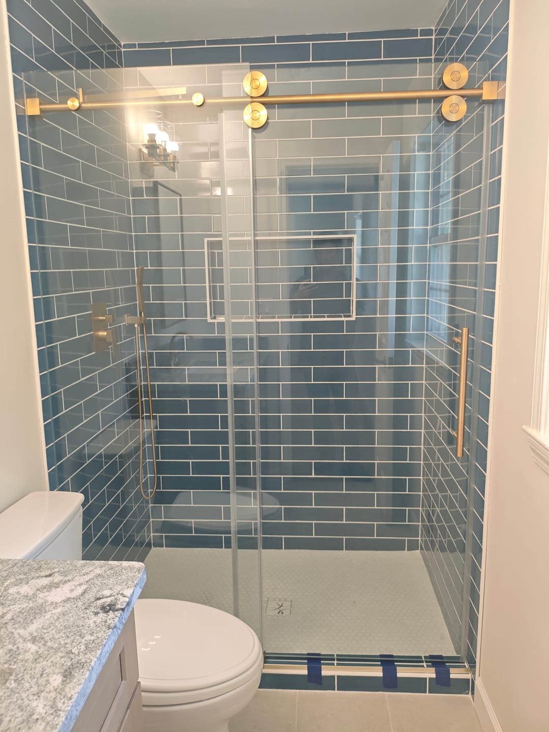 Customer photo review of MCOCOD® Single Sliding Frameless Shower Door with Round Guide Rail - SS04