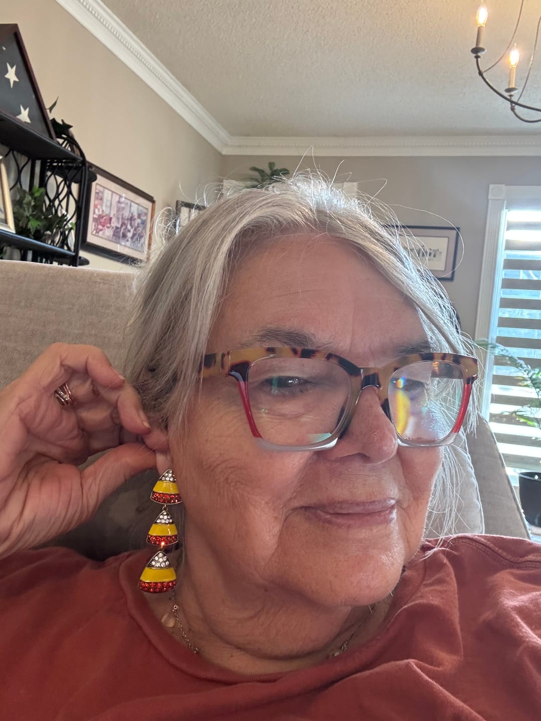 Customer photo review of HEIDI DAUS® "Trick or Treat" Candy Corn Dangle Earrings