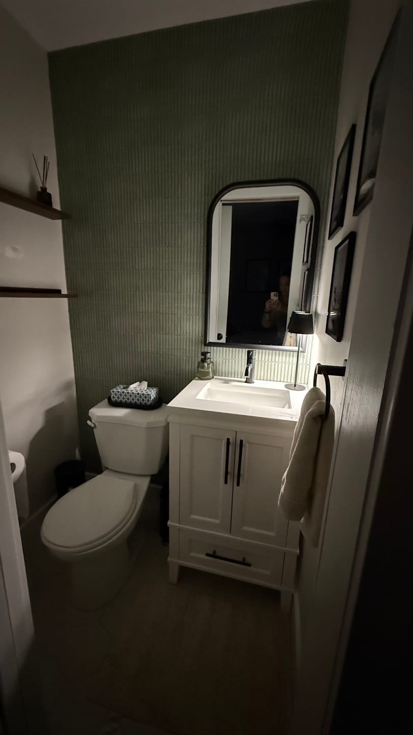 Customer photo review of Sage Kit Kat Tile Wallpaper