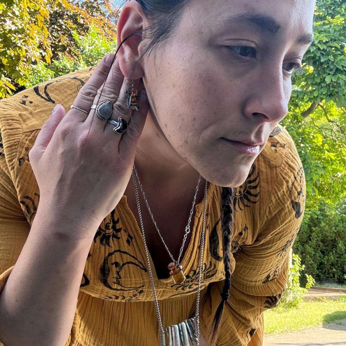 Customer photo review of "Honey Drop" Bee Earrings